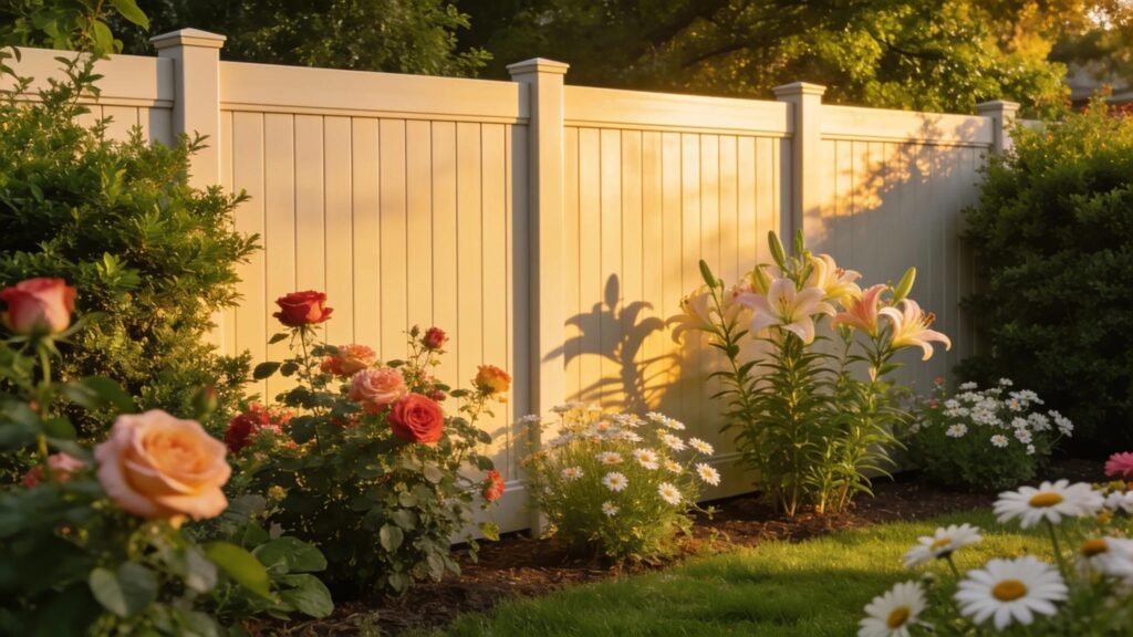 Attractive privacy fence in a landscaped backyard enhancing security and aesthetics